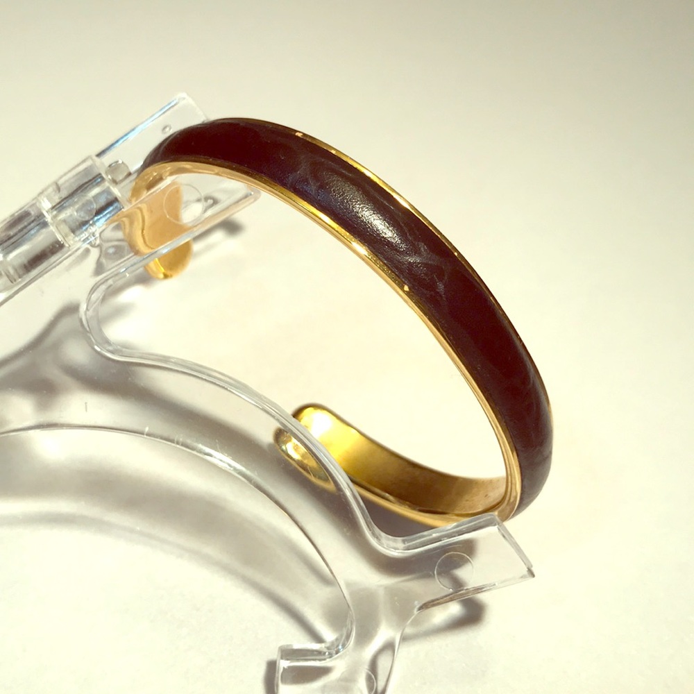 Faux Leather Gold Tone Bangle Bracelet- Linda Dano